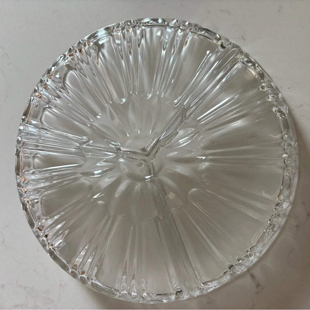 Vintage Clear‎ Glass 3-Part Circular Divided Serving Relish Condiment Dish 8”